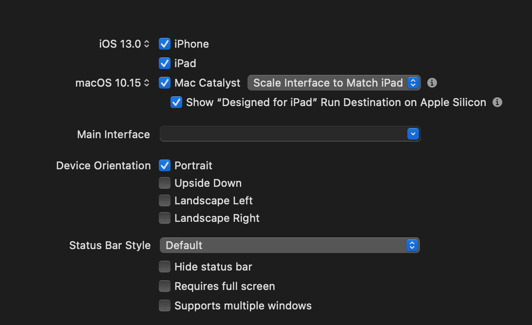 Catalyst config to port iOS app to macOS